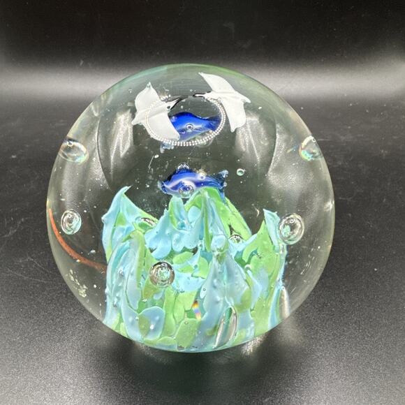 Vintage Paperweight Fish and Seagulls Murano Style Art Glass Paperweight - Picture 1 of 11